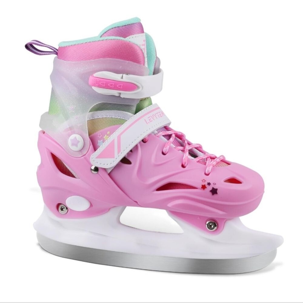 Levytemp Girls' Adjustable Hard Shell Lace Up Beginner Ice Skates, Pink, M (1-3)